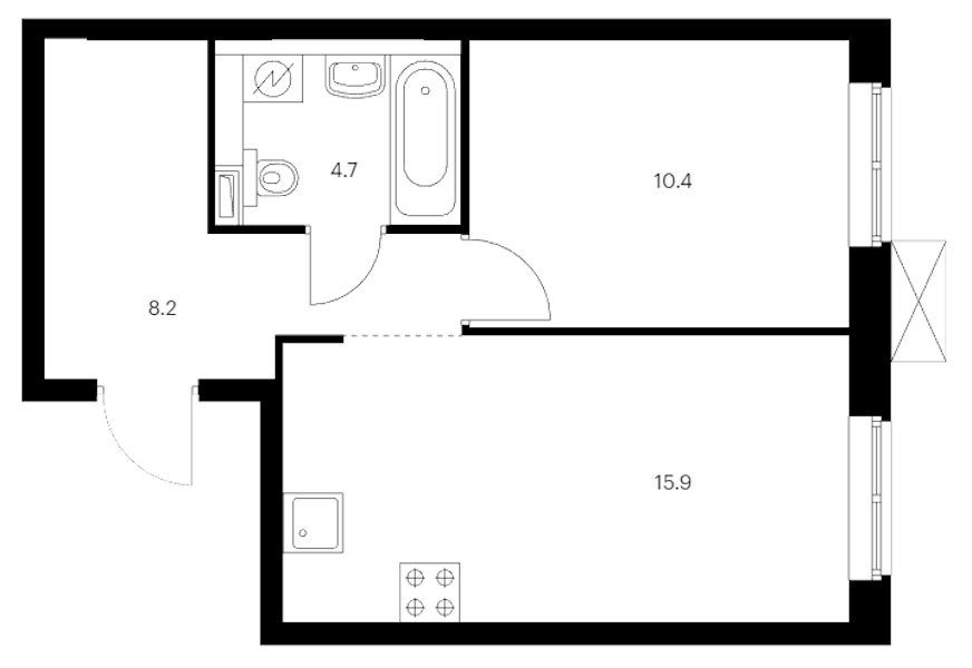 1-комнатная квартира 39.2 м², 10/12 эт., ЖК «Шкиперский 19»